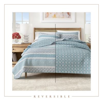 Stripe & Paisley Microfiber Quilt Set With Shams