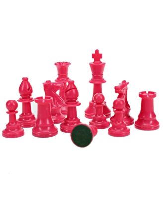 Color Bright Plastic Staunton Tournament Chess Pieces with 3.75 in. King - Half Chess Set of Chess Pieces Only, Pink