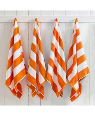 100% Cotton Velour Cabana Stripe Beach Towel, 4 Pack 30" x 60"