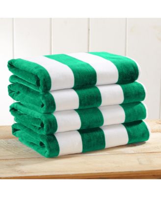 100% Cotton Velour Cabana Stripe Beach Towel, 4 Pack 30" x 60"
