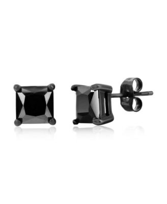Stainless Steel, 8mm Square Black CZ Studs