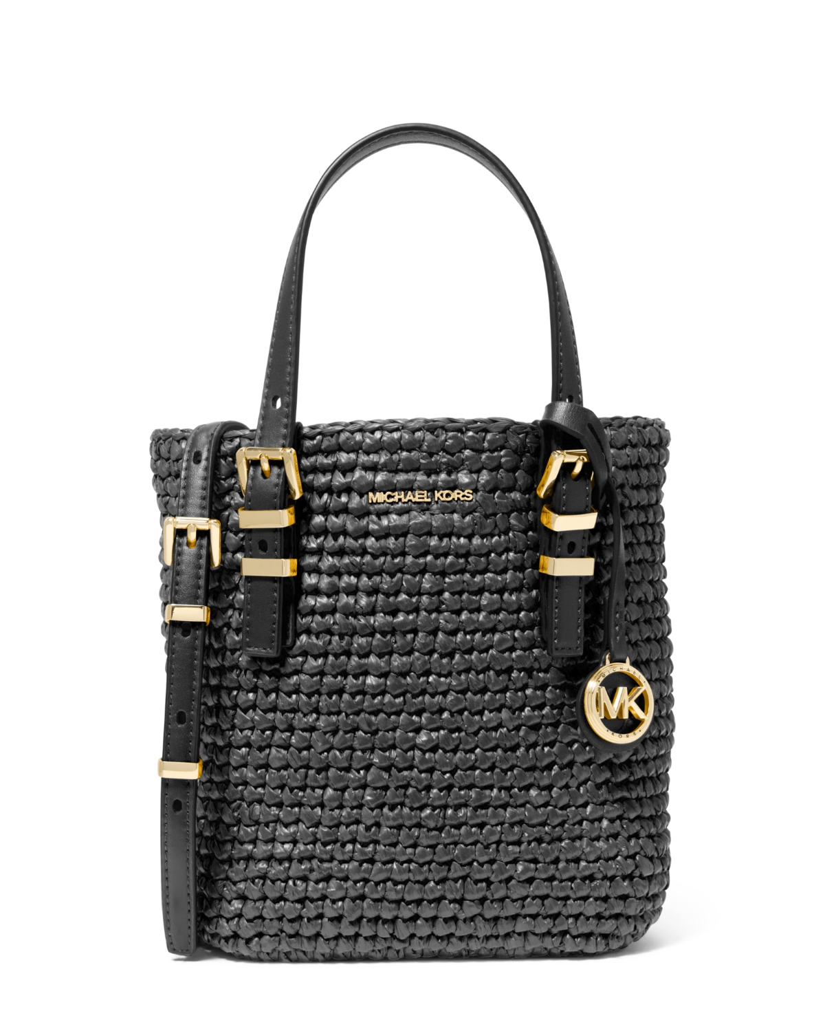 Shop Michael Kors Michael  Quinn Small North South Woven Tote Crossbody In Black