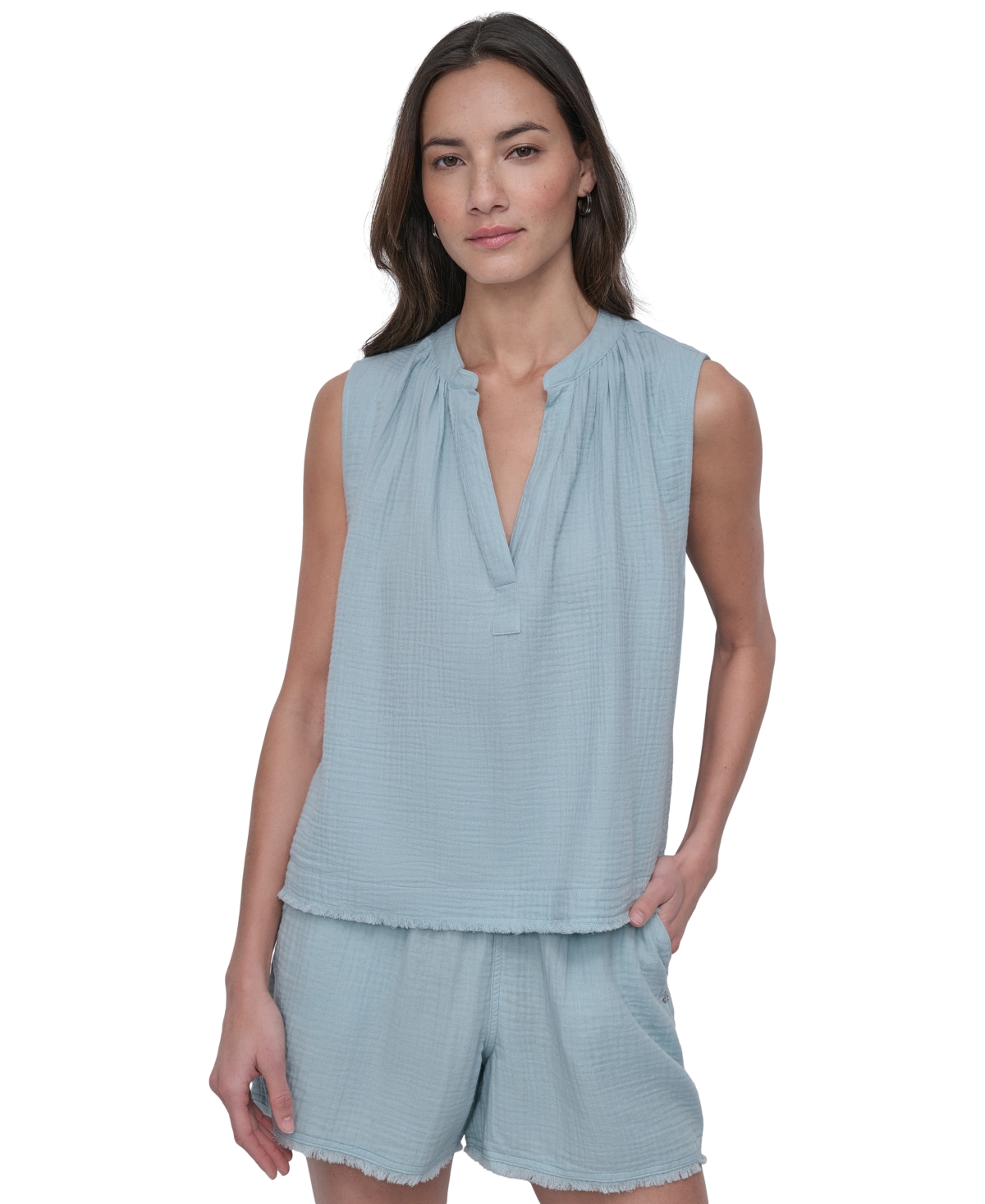 Women's Sleeveless Double-Crepe Gauze Crop Top - Wht - White