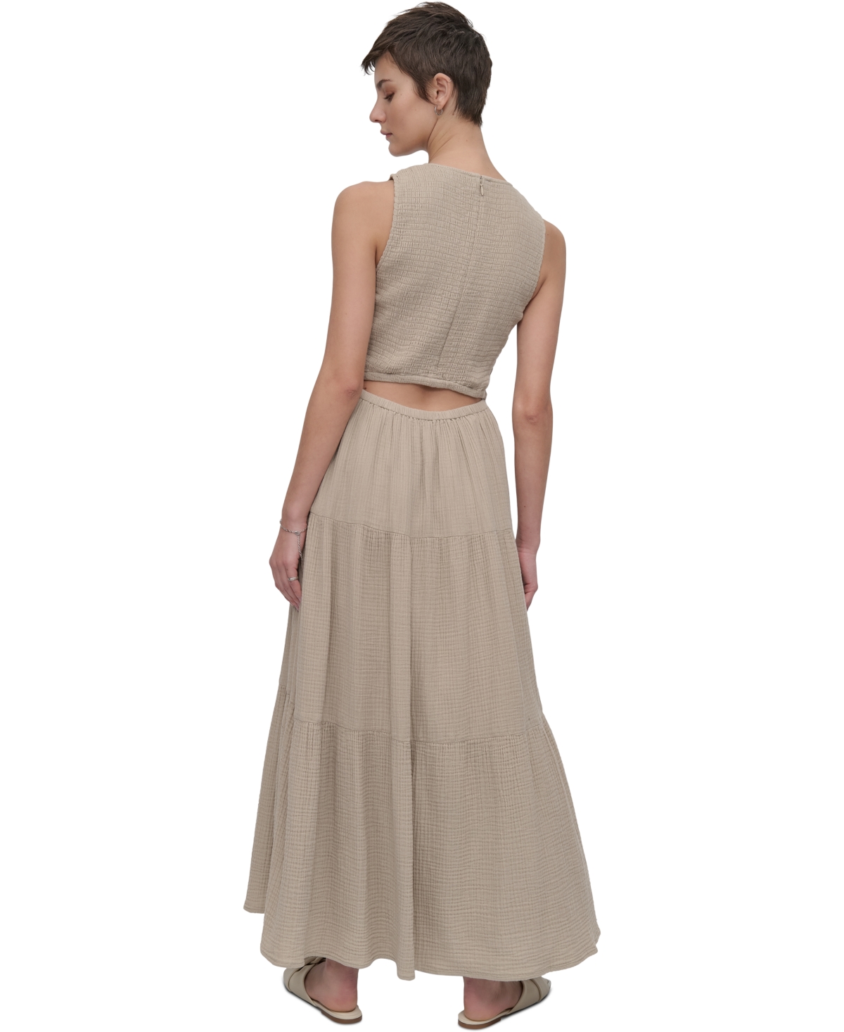DKNY JEANS WOMEN'S COTTON GAUZE SMOCKED-BODICE MAXI DRESS 
