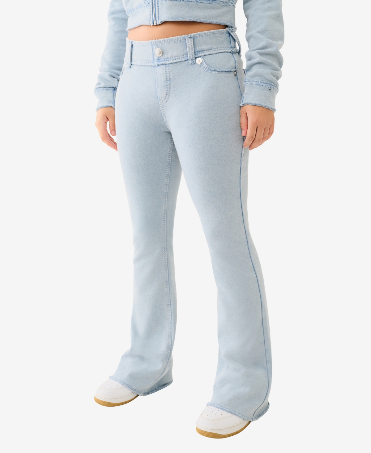 TRUE RELIGION WOMEN'S WASHED RAW EDGE BIG T TRACK JEANS 