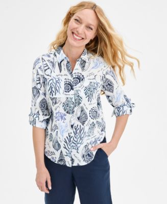 売れ筋商品|||チャータークラブ カットソー トップス レディース Women's Linen Striped Roll-Tab Shirt, Exclusively at Macy's Neutral Combo Charter Club Women's Printed 100% Linen Roll-Tab Shirt