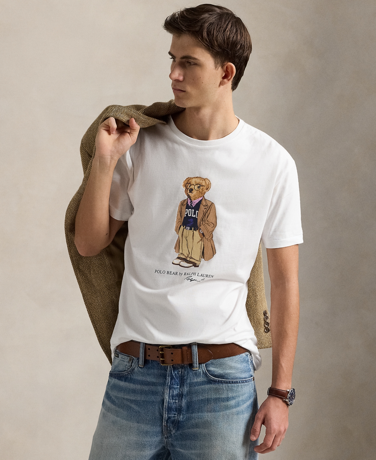 Men's Classic-Fit Polo Bear Jersey T-Shirt - White Heritage Bear