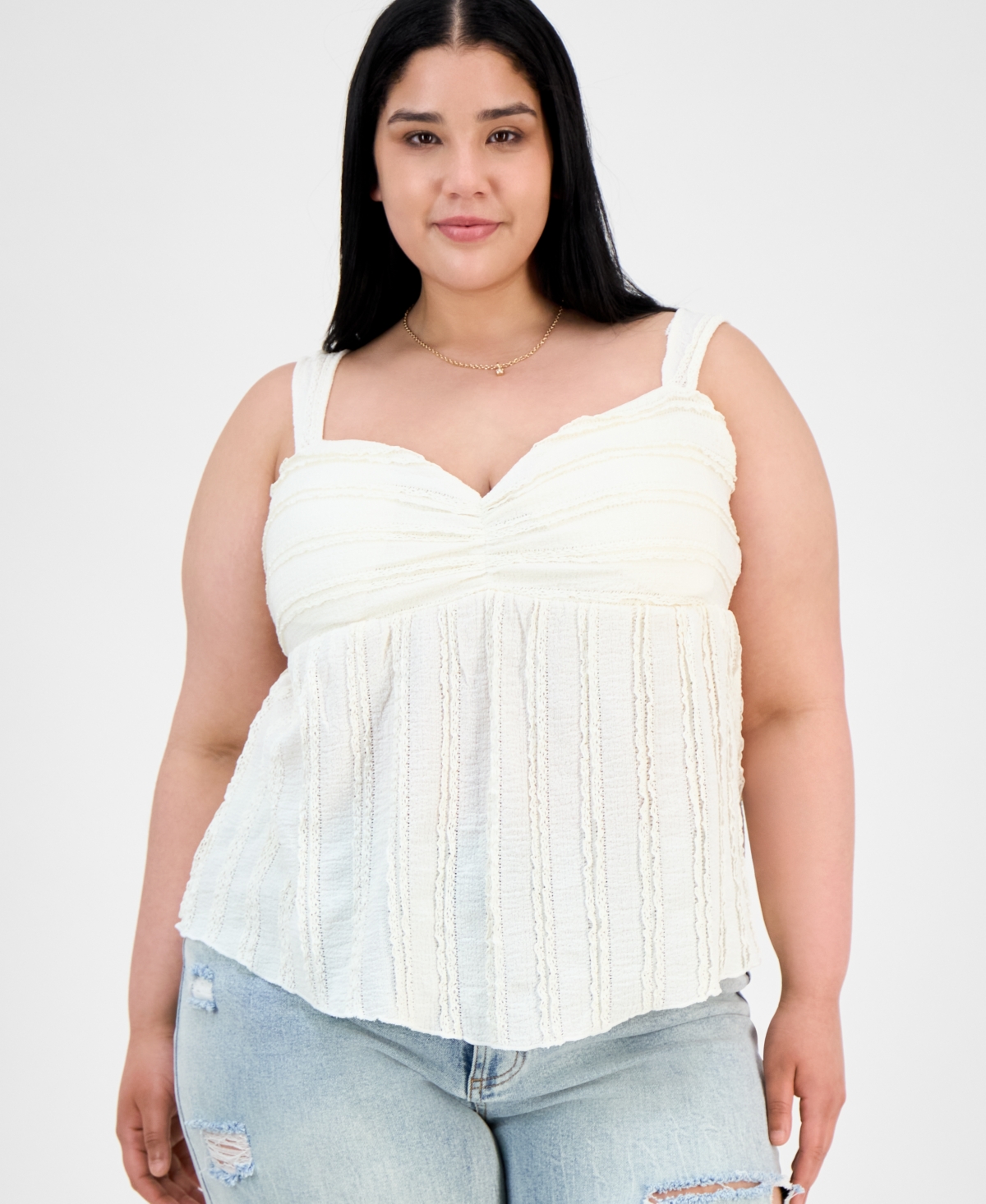 Trendy Plus Size Lace-Trim Sweetheart-Neck Tank - Egret