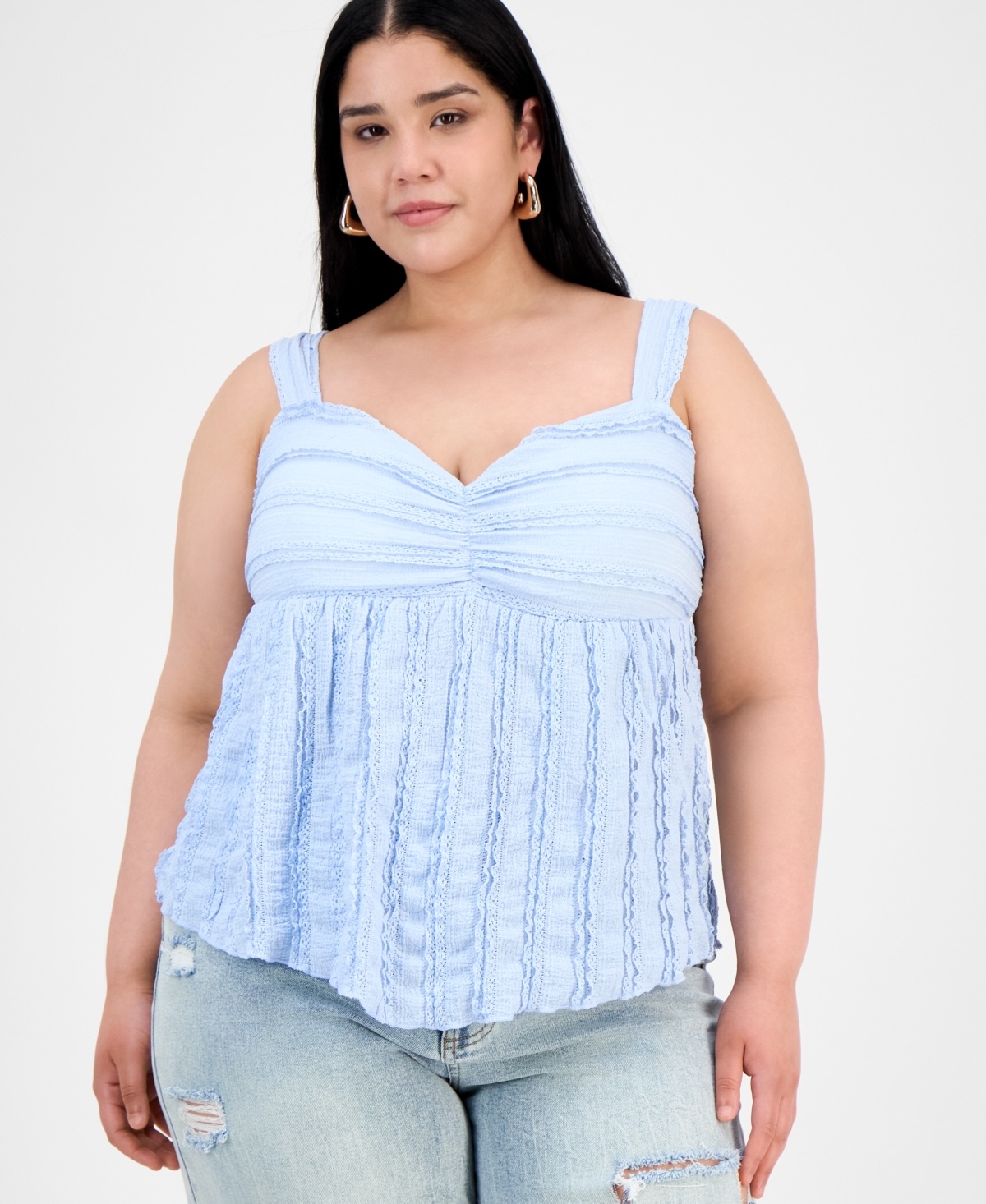 Trendy Plus Size Lace-Trim Sweetheart-Neck Tank - Egret