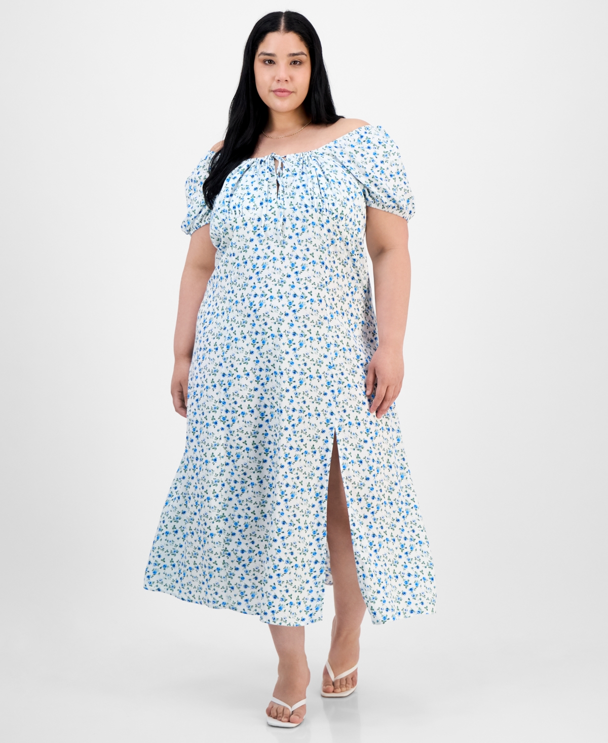 ABSOLUTELY FAMOUS TRENDY PLUS SIZE PUFFED-SLEEVE DRESS 
