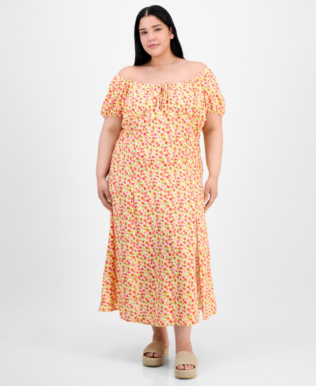 ABSOLUTELY FAMOUS TRENDY PLUS SIZE PUFFED-SLEEVE DRESS 