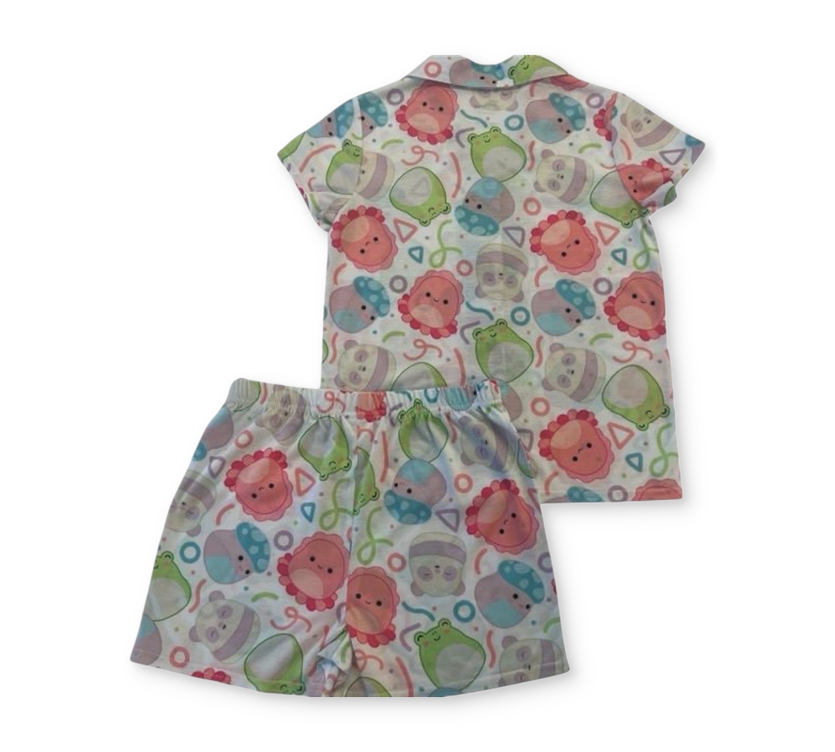 Squishmallow Big Girls Button-down Pajama & Shorts, 2 Piece Set In White Print