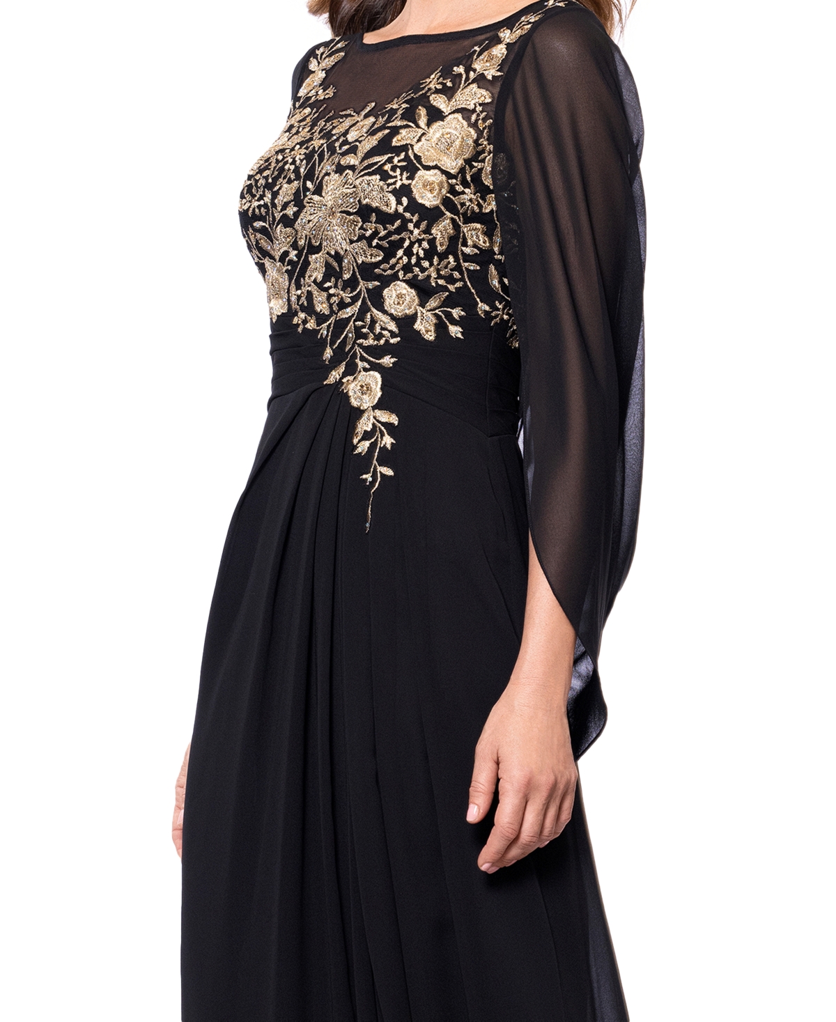 BETSY & ADAM WOMEN'S EMBROIDERED CAPE-SLEEVE GOWN