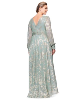 Plus Size V-Neck Foil Mesh A-Line Dress