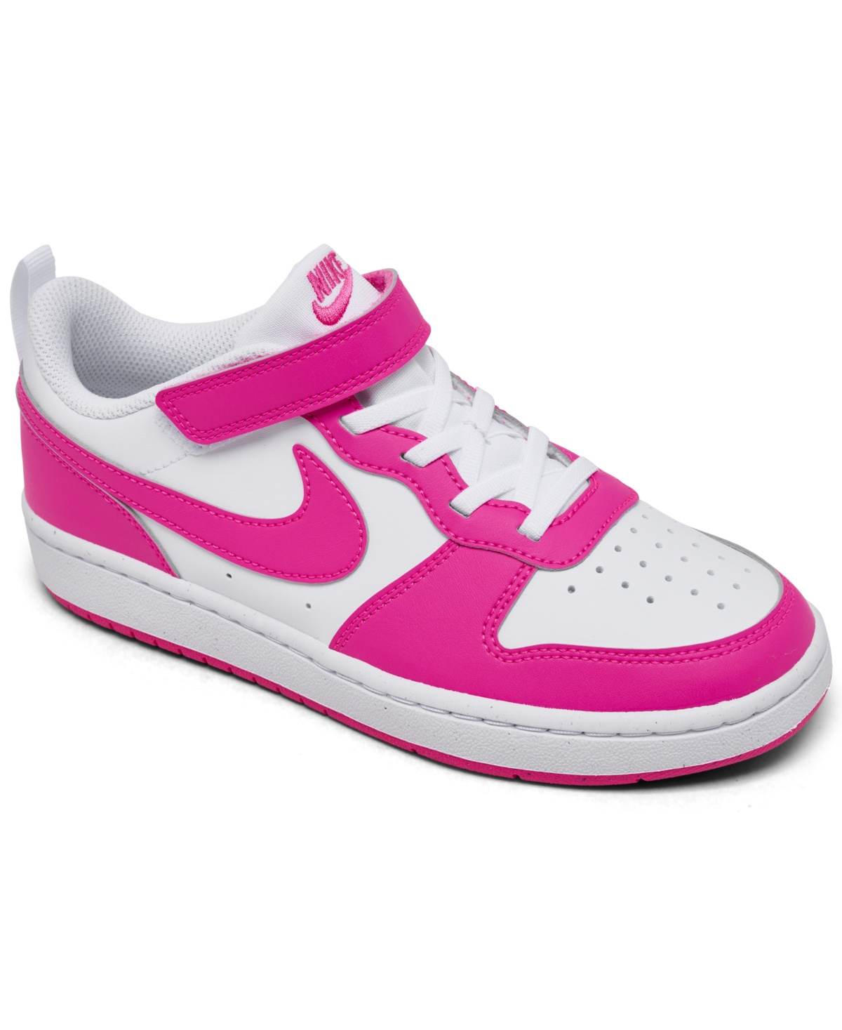 Nike Little Girls Court Borough Low Recraft Fastening Strap Casual Sneakers From Finish Line In White,laser Fuchsia