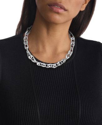 Stainless Steel Statement Link Collar Necklace, 14" + 2" extender 