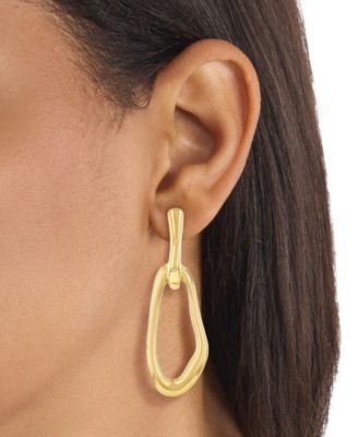 Gold-Tone Stainless Steel Statement Link Charm Hoop Earrings 