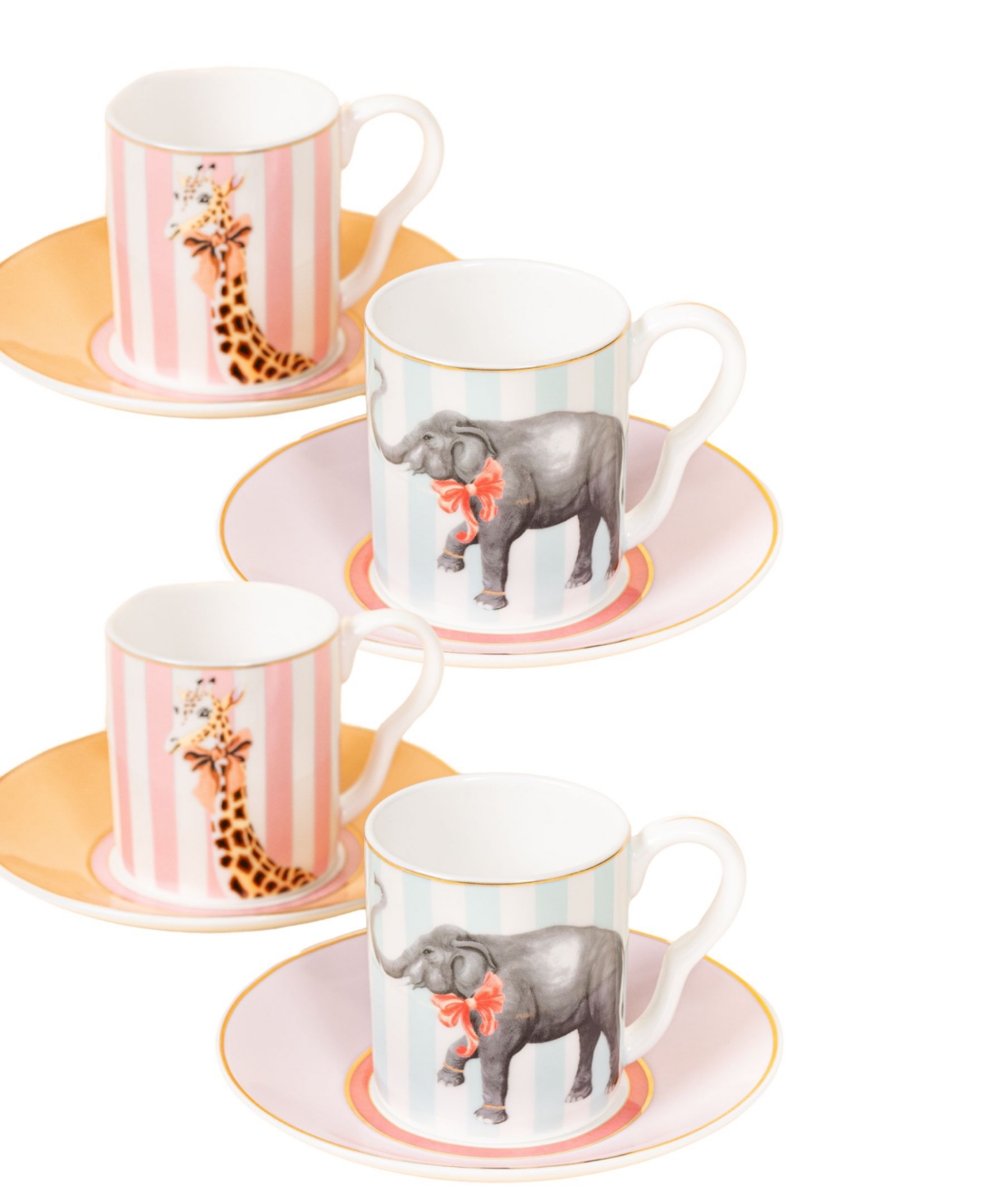 YVONNE ELLEN ANIMAL ESPRESSO CUP SAUCERS 8-PC. SET, SERVICE FOR 4 