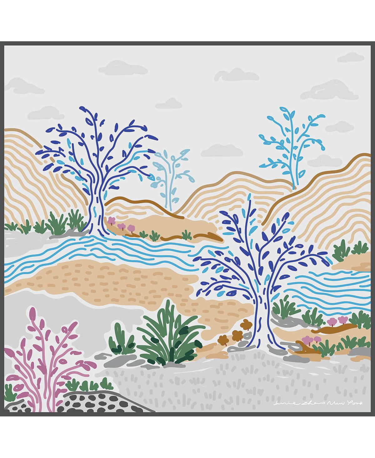 Double Sided Wool Silk Scarf In After Sunset - Blue/ gray