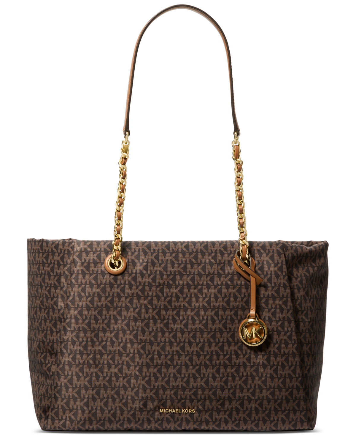 Michael Michael Kors Georgia Logo Brown Zip Top Tote Bag - Black