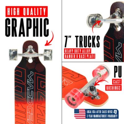 31" x 8" 8-Ply Maple Deck Glide Drop Through Longboard Skateboard for Ages 5+ Max 220 lbs, 70mm Wheels, ABEC-7 Bearings