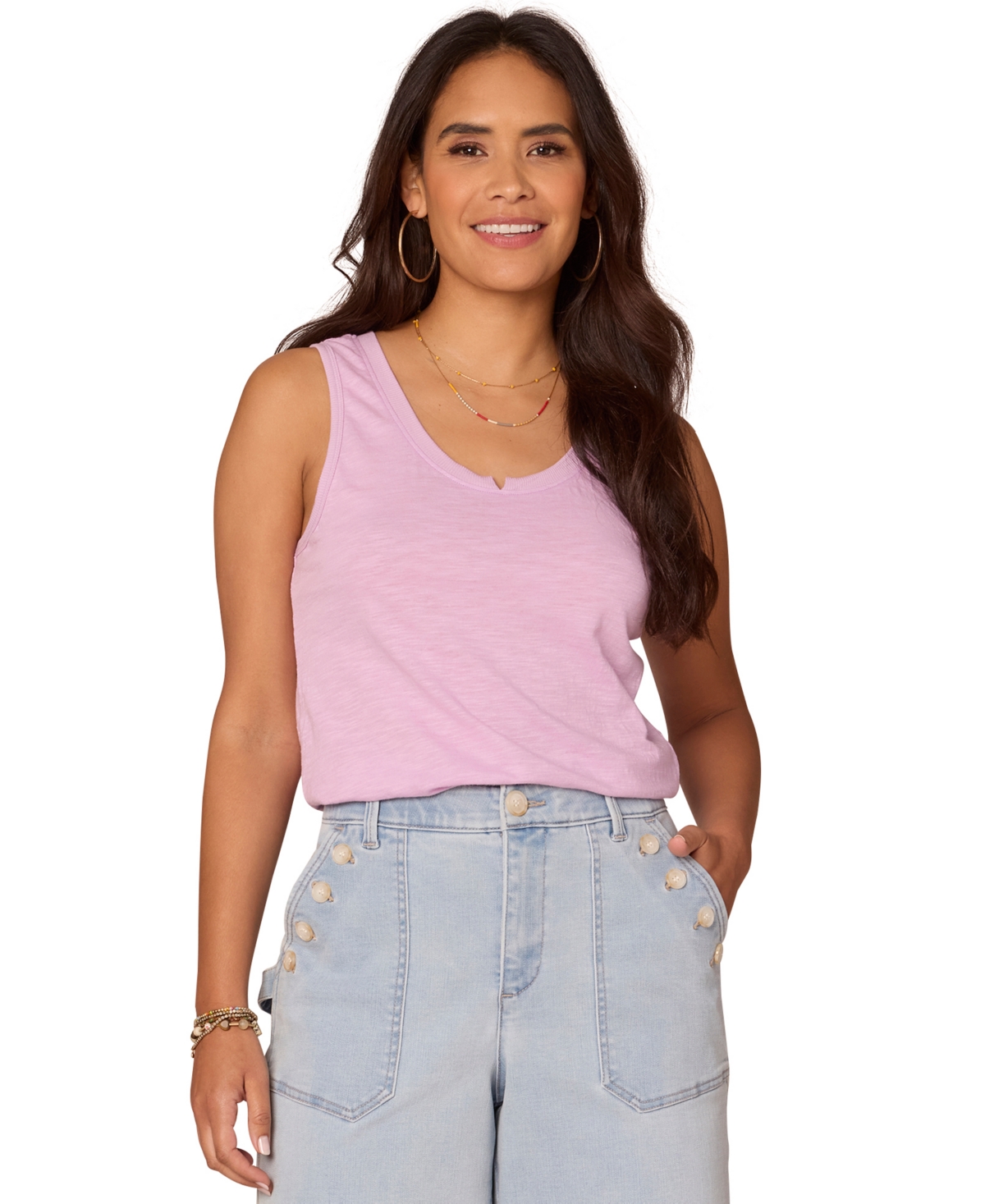 Democracy Petite Notched Scoop-neck Sleeveless Top In Pink