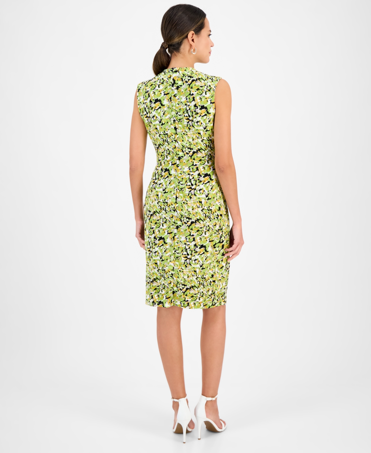 Kasper Abstract Floral Wrap Front Sheath Dress In Lily White Multi