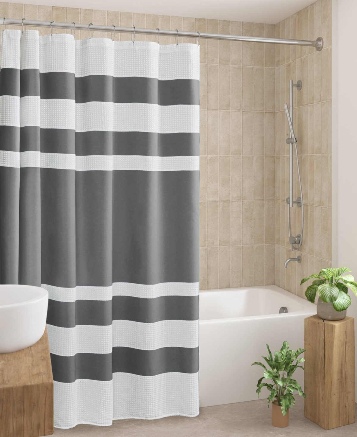 Madison Park Spa Waffle 3m-scotchgard Shower Curtain, 72" X 84" In Charcoal