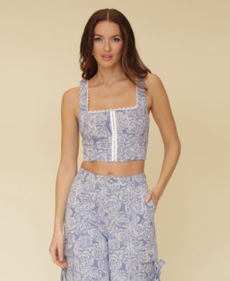 Avec Les Filles - Women's Lace-Trim Square-Neck Corset Top