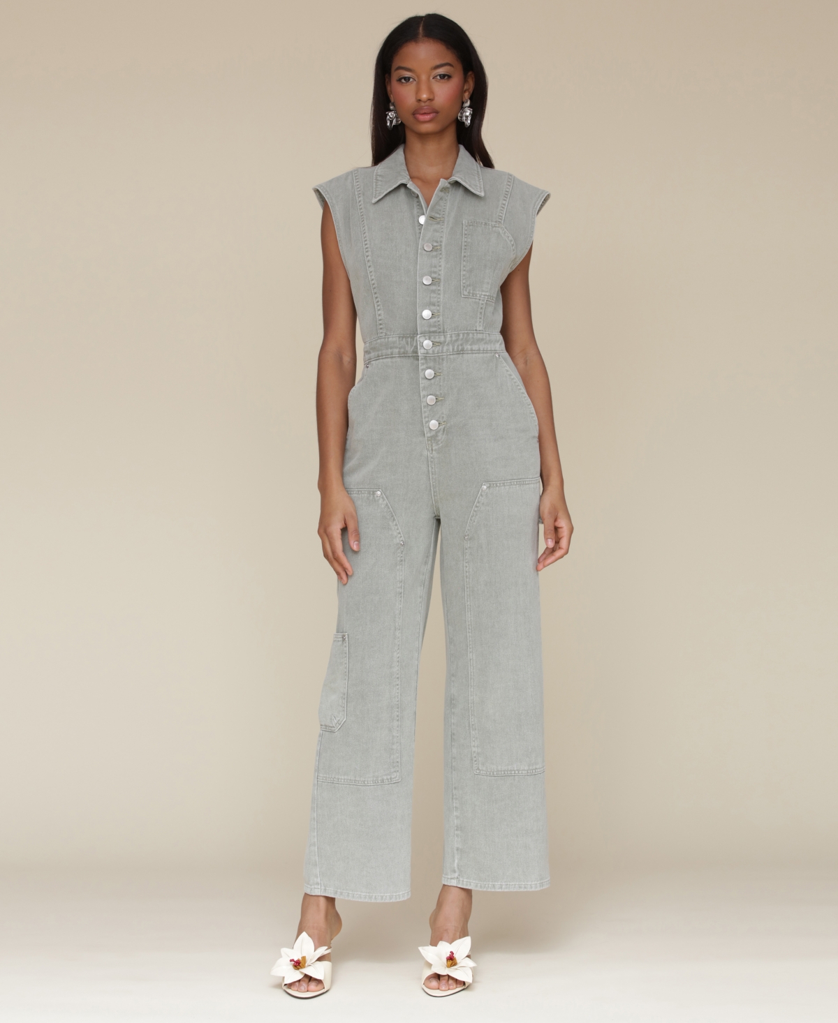 Shop Avec Les Filles Women's Cotton Carpenter Jumpsuit In Spring Sage