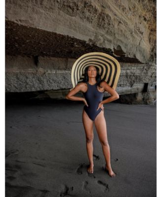 Solana Oversized Striped Straw Hat in Black & Natural