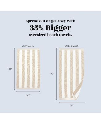 100% Cotton Velour Cabana Stripe Oversized Beach Towel, 35" x 70"