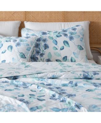 Watercolor Leaves Microfiber Quilt Set With Shams