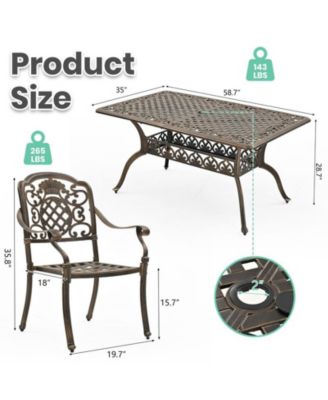 7-Piece Cast Aluminum Outdoor Patio Dining Set with Brown Cushions