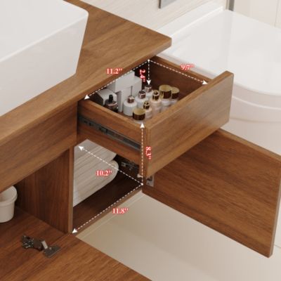31.5inch Floating Single Bathroom Vanity with Sink High Quality Solid Wood Top Vessel Ceramic Sink