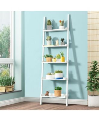 5-Tier Wall-leaning Ladder Shelf Display Rack for Plants and Books