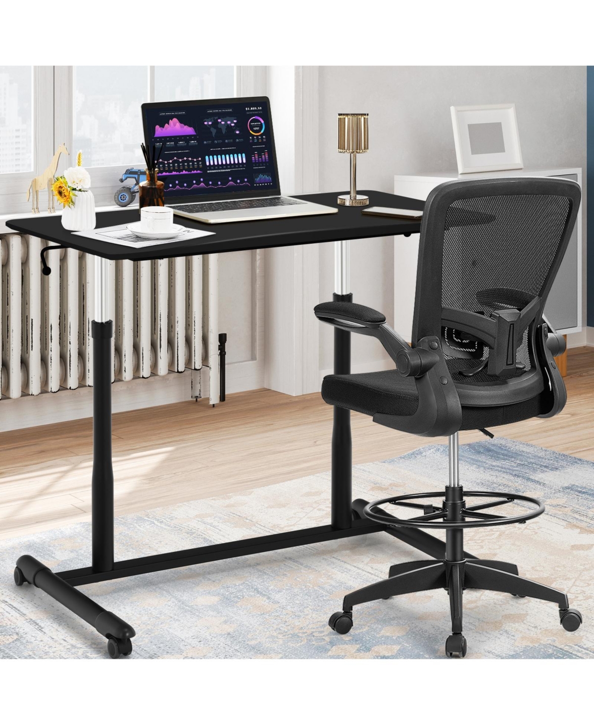 Height Adjustable Computer Desk Sit to Stand Rolling Notebook Table