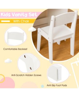 Kids Vanity Table and Chair Set with Shelves Drawer and Cabinet