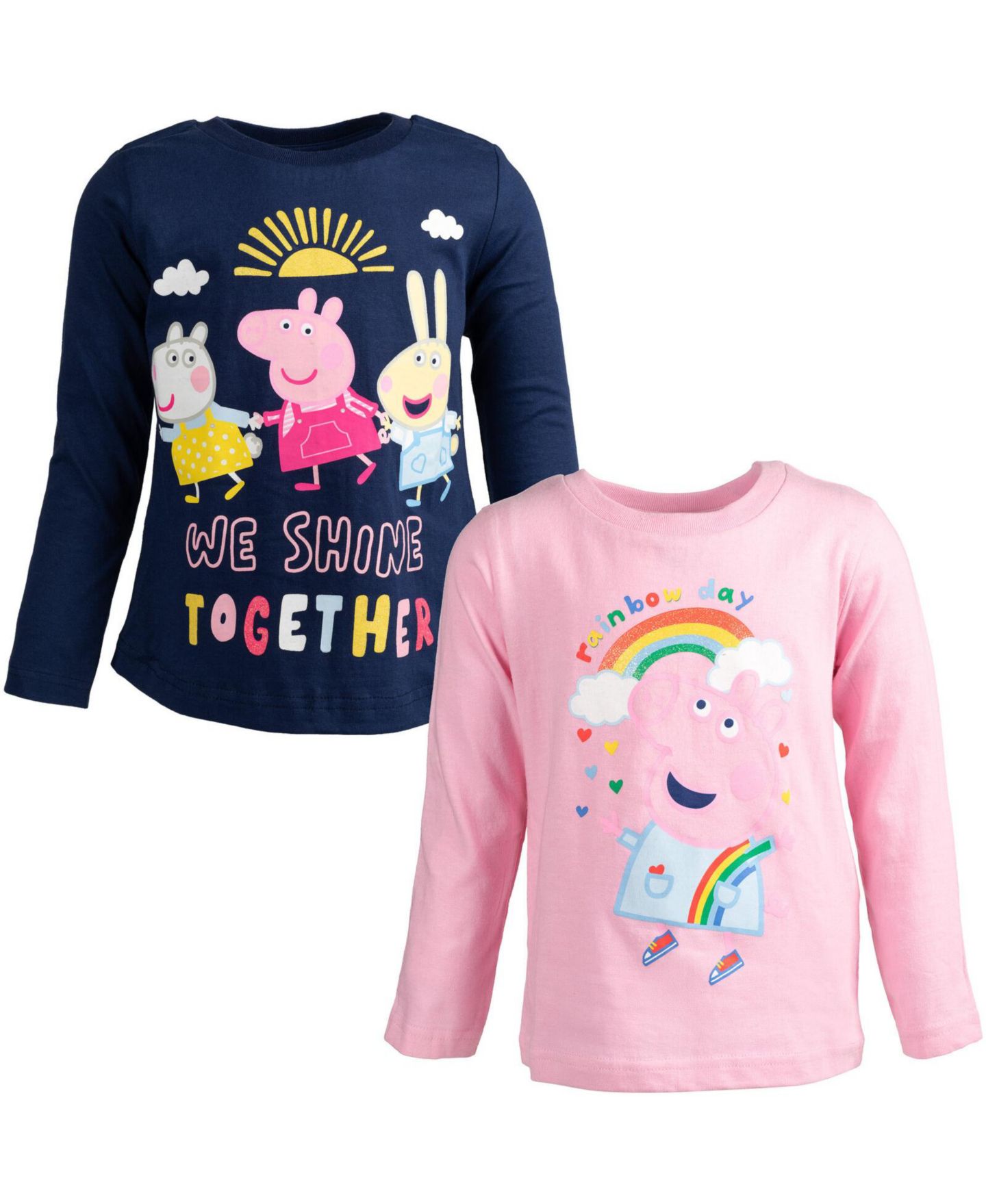 Футболки Peppa Pig 2-Pack Glitter Long Sleeve T-Shirts для девочек-малышей, цвет: Тёмно-синий розовый — фото 1