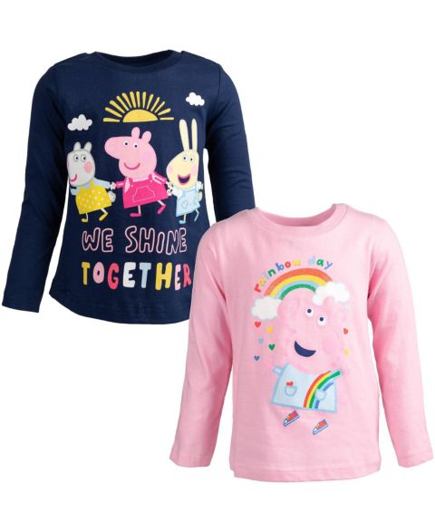 Футболки Peppa Pig 2-Pack Glitter Long Sleeve T-Shirts для девочек-малышей, цвет: Тёмно-синий розовый