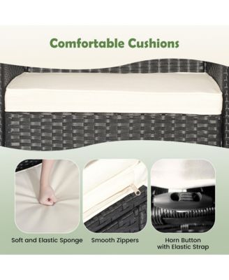 5 Piece Patio Rattan Conversation Set Outdoor Wicker Sofa Set  with 2 Ottomans