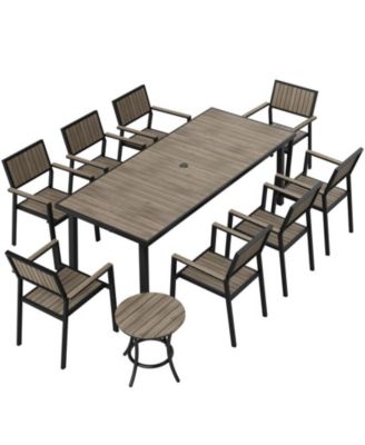 10-Piece Aluminum Outdoor Patio Dining Set with Rectangle Table, Small Side Table and 8-Stackable Chairs