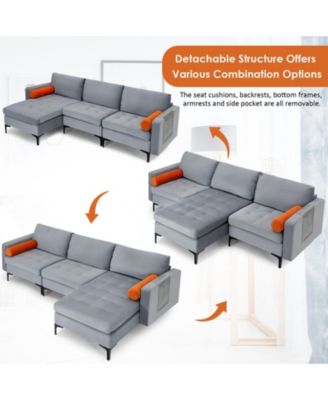 Modular L-shaped 3-Seat Sectional Sofa with Reversible Chaise and 2 USB Ports