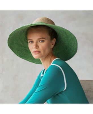 Riri Duo Jute Handwoven Straw Hat In Natural & Kelly Green