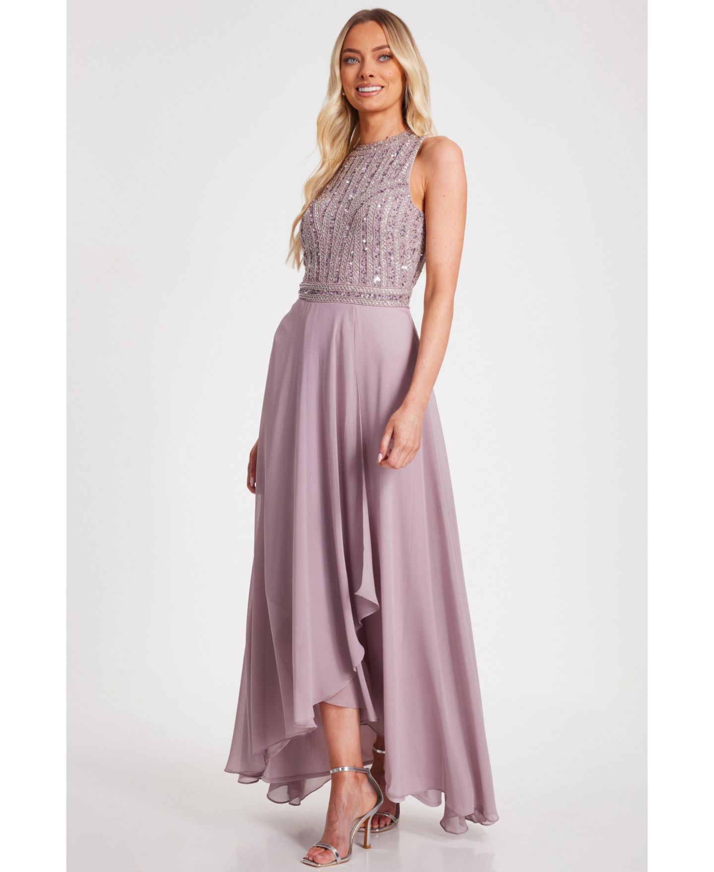 Женское платье QUIZ Chiffon High Neck Sleeveless, цвет: Приглушённый фиолетовый — фото 2
