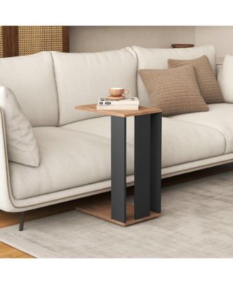 2-Tier C-Shaped Side Table with Universal Wheels and Shelf