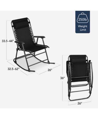Folding Outdoor Zero Gravity Rocking Lounge Chair w/ Headrest Pillow