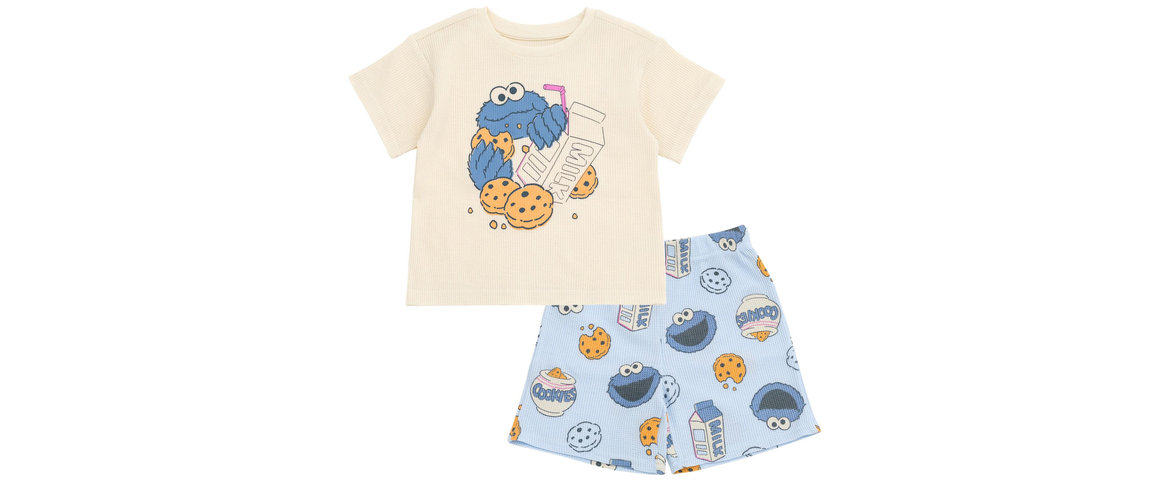Sesame Street Toddler Boys Cookie Monster Waffle Knit T-Shirt and Shorts Outfit Set