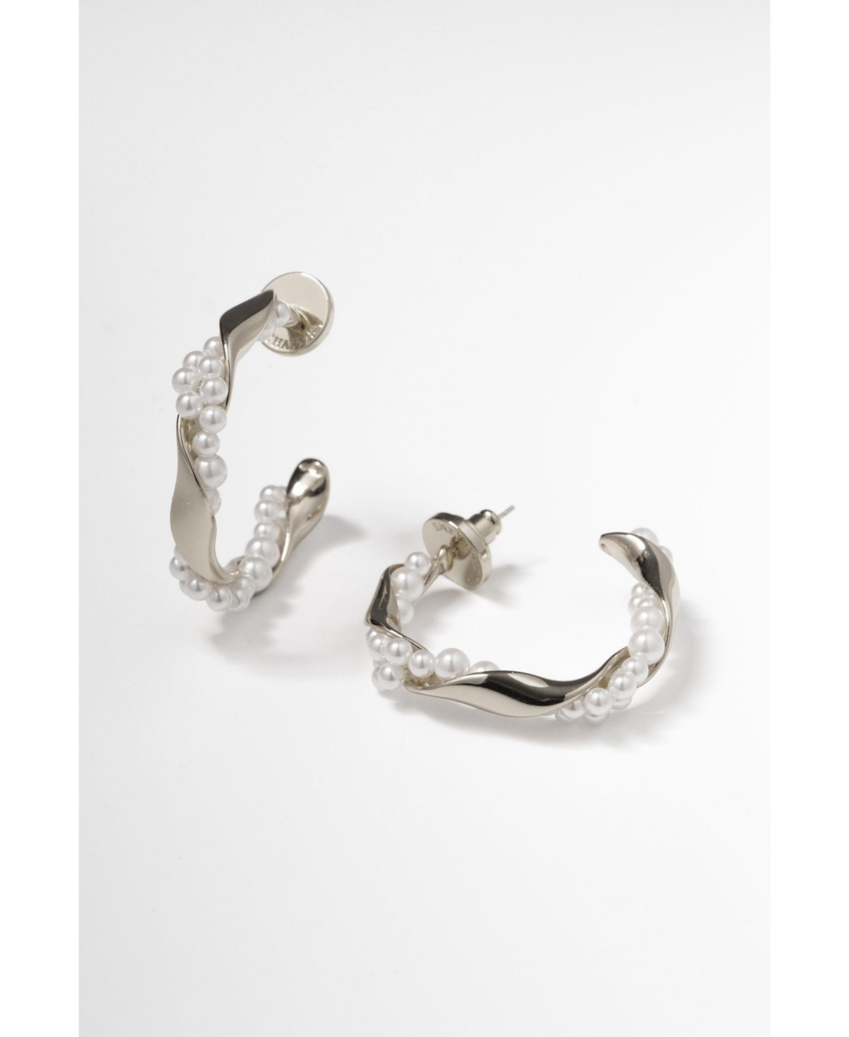 Nadia Molten Shell Pearl Twisted Hoop Earrings - Gold