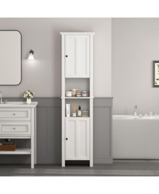 Bathroom Floor Storage Cabinet with 2 Doors Living Room Wooden Cabinet with 6 Shelves 15.75 x 11.81 x 66.93 inch